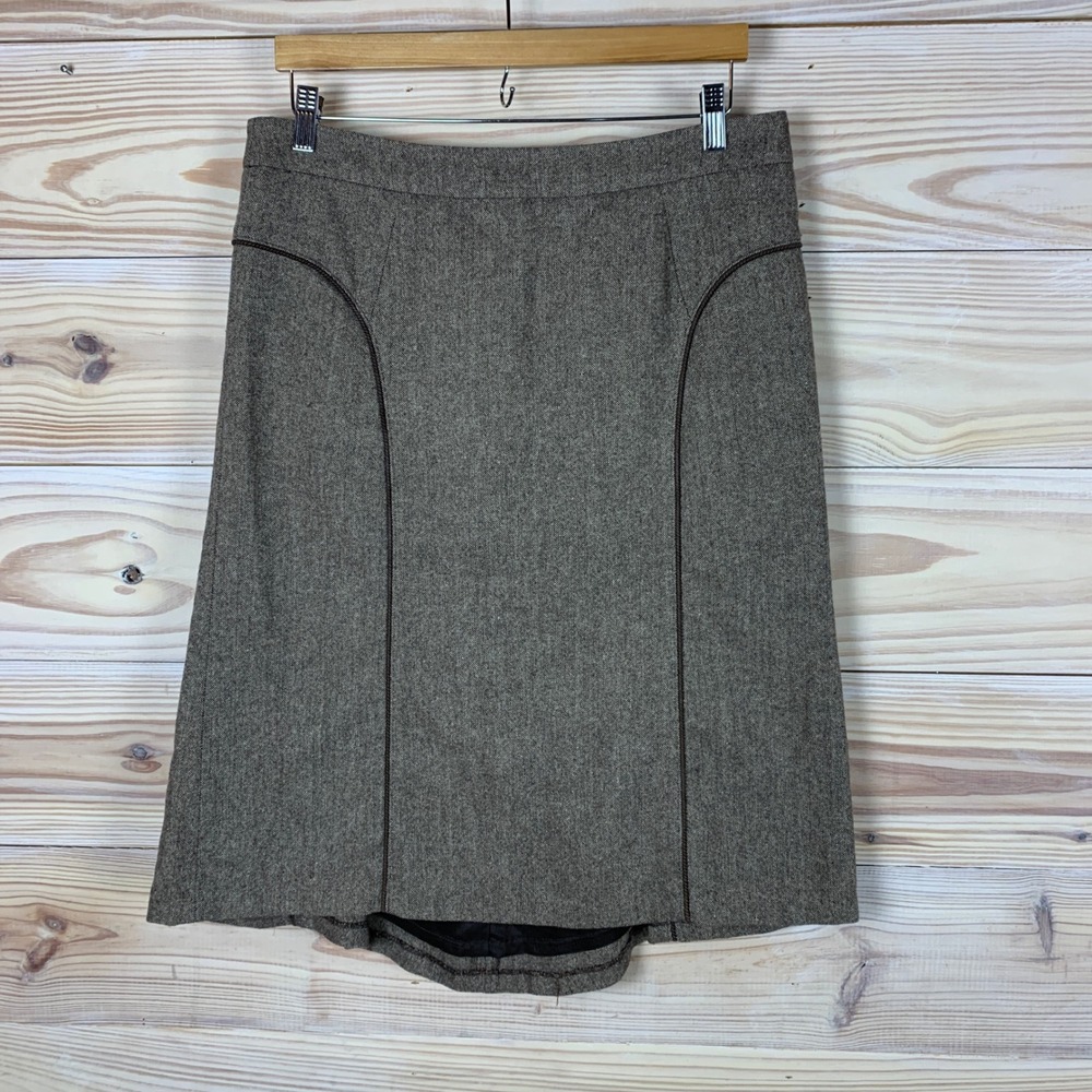 To The Max Skirt Women 10 Brown Tweed A-Line Wool Blend Piping Twee Career